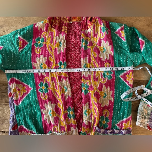 GORGEOUS Handmade Indian Kantha Hoodie Jacket ~pockets~lightweight~NEW!! Large - Picture 8 of 8